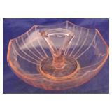 Pink Depression glass center handle bowl