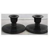 Pair black glass candlesticks