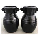 Pair L E Smith black amethyst glass vases