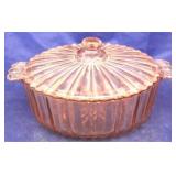 Pink Depression Glass covered candy dish