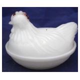 Milk glass hen on nest
