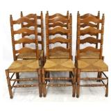 Set of 6 rush seat ladder back chairs