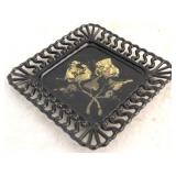 Black glass painted decorative plate