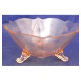 Imperial pink glass 3 footed bowl