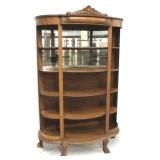 Oak triple bow carved china cabinet - AS IS