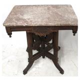 Victorian carved walnut marble top table