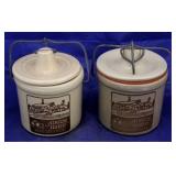 Pair Angus Barn pottery cheese containers