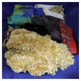 Assorted scarves & linens w/ 2 teddy bears