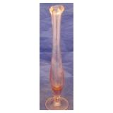 Etched pink swung glass bud vase