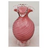 Cranberry Ruffled Edge Swirl Glass Vase
