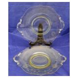 2 Lancaster Jubilee Etched Yellow Glass Platters
