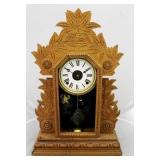 Vintage carved wood mantle clock - as is