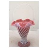 Cranberry Fenton Swirl Glass Basket w/ Sticker