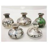 Lot of 5 Silver Overlay Glass Perfume Bottles