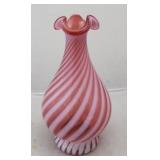 Fenton Cranberry Swirl Glass Vase