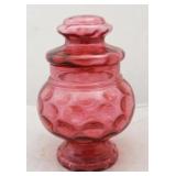 Cranberry Glass Covered Jar
