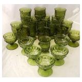 23 Vintage green glass stemware