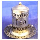 Cobalt blue glass insert tea caddy