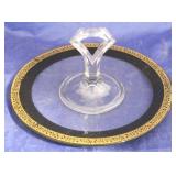 Vintage gold trim glass center handle cake plate