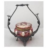 Painted Cranberry Glass Box