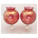 Pair of Cranberry Art Glass Ivy Vases