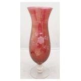 Etched Cranberry Glass Vase 10 1/4" tall
