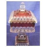 Cranberry flashed vintage covered preserve stand