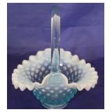 Fenton Opalescent Blue Hobnail basket