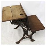 Antique Iron Base School Desk  27" X 21" X 29 1/2"