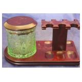 Green glass tobacco humidor & pipe stand
