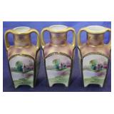 3 Nippon handled vases