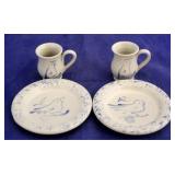4 Piece art pottery cups & plates