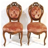 Pair walnut Victorian carved side chairs