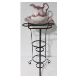 Porcelain washbowl & pitcher in iron stand