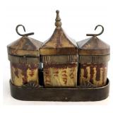 4 Piece metal canister set on tray