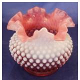 Fenton opalescent cranberry Hobnail vase