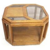 Mid-century Oak Glass Top Side Table