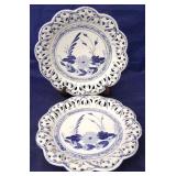 2 Reticulated blue & white plates