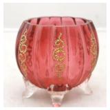 Painted Cranberry Art Glass Vase