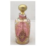 Painted Cranberry Glass Bottle-AS IS-broken neck