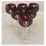 6 Ruby Bohemian Cut to Clear Roemers