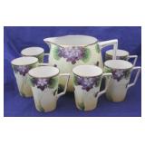 Nippon Hand Painted 7 pc Pitcher w/ 6 cups Set