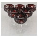 6 Ruby Bohemian Cut to Clear Roemers