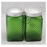 Green Glass Salt and Pepper Shakers (2 pieces)