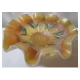 Painted Carnival Opalescent Glass Bowl