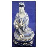 Blue & white Oriental woman statue