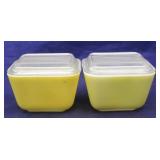 2 Yellow Pyrex covered refrigerator dishes