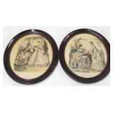 Pair Fashion Prints in Oval Frames 19 1/2" X 16"