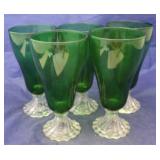 Set of 5 Forest Green Tetley Tea Glasses- 7" tall