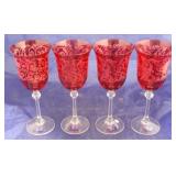 Set of 4 Le Sielle  ruby etched water goblets